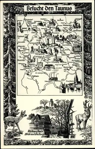 Landkarten Ak Falkenstein Königstein im Taunus, Burg, Hirsch