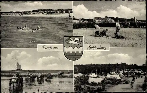 Ak Sahlenburg Cuxhaven in Niedersachsen, Zeltplatz, Strand, Wattwagen, Wappen