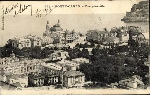 Ak Monte Carlo Monaco, Stadtpanorama aus der Vogelschau