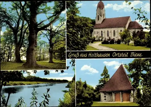 Ak Biene Holthausen Lingen im Emsland, Kirche, Flusspartie, Wald