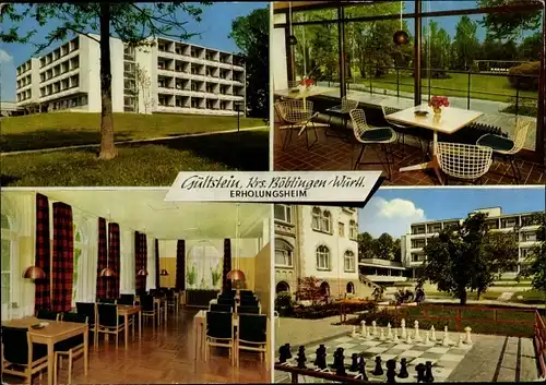 Ak Gültstein Herrenberg in Württemberg, Außenansicht, Gasträume, großes Schachbrett