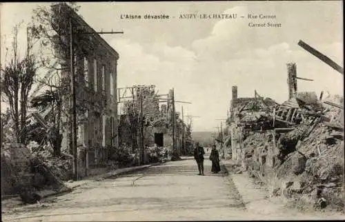 Ak Anizy le Château Aisne, Rue Carnot, Kriegszerstörungen, I. WK