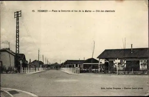 Ak Tergnier Aisne, Place la Concorde et Rue de la Marne