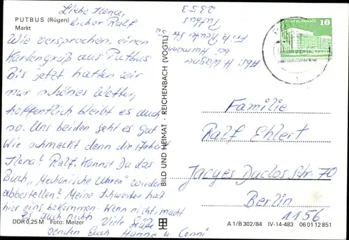 Ak Putbus auf der Insel Rügen, Markt, Denkmal