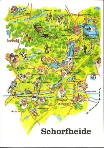 Landkarten Ak Schorfheide Barnim, Groß Schönebeck, Groß Väter, Eberswalde, Finowfurt, Altenhof