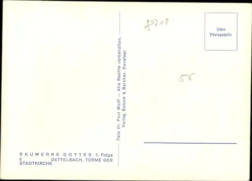 Ak Dettelbach am Main Unterfranken, Türme der Stadtkirche