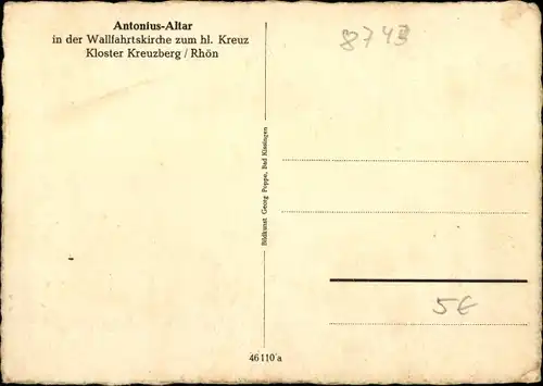 Ak Klosterkreuzberg Bischofsheim an der Rhön, Kloster Kreuzberg, Antonius-Altar, Wallfahrtskirche
