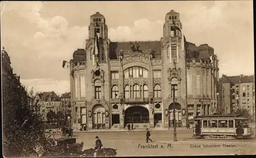 Ak Frankfurt am Main, Zirkus Schumann, Straßenbahn