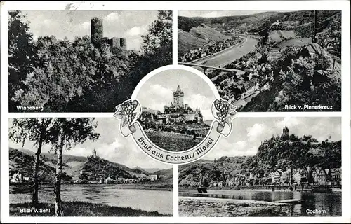 Ak Cochem an der Mosel, Winneburg, Ort, Blick v. Sehl, Blick v. Pinnerkreuz, Burg