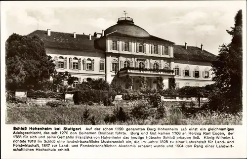 Ak Hohenheim Stuttgart, Schloß Hohenheim, Schloßgarten, Vorderansicht