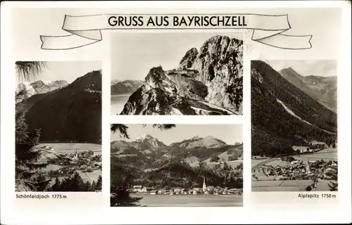 Ak Bayrischzell im Mangfallgebirge Oberbayern, Schönfeldjoch, Alplspitz, Ort