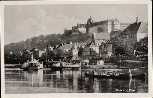 Ak Pirna an der Elbe, Teilansicht mit Schloss