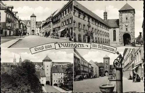 Ak Villingen im Schwarzwald, Straßenpartie, Tor, Brunnen