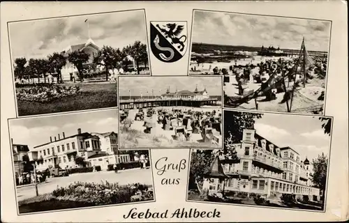 Ak Ostseebad Ahlbeck Heringsdorf auf Usedom, Strandpartie, Fischernetze, Hotel, Seebrücke