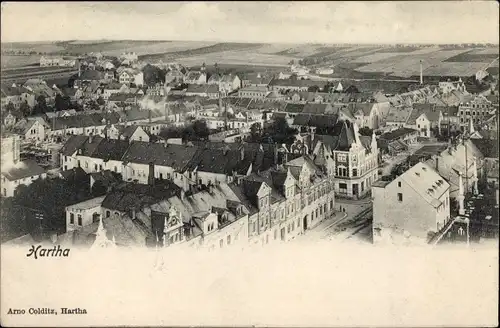 Ak Hartha in Sachsen, Blick über die Dächer auf die Landschaft