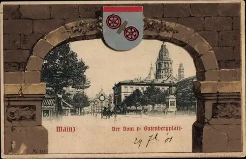 Wappen Passepartout Ak Mainz am Rhein, Dom v. Gutenbergplatz