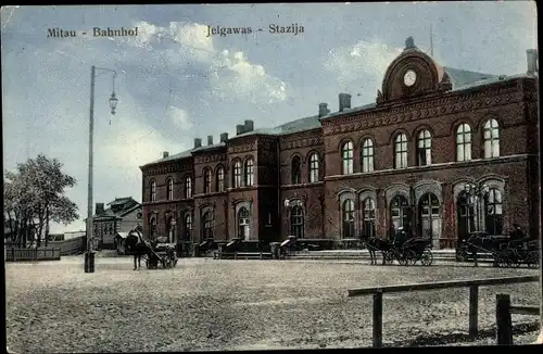 Ak Jelgava Mitau Lettland, Bahnhof, Kutsche