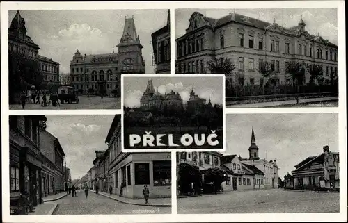 Ak Prelouc Pschelautsch Region Pardubice, Platz, Gebäude, Straßenpartie