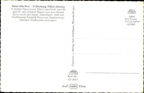 Ak Gräfenberg in Bayern, Hotel alte Post