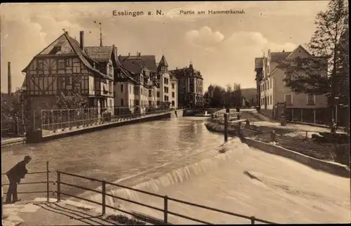 Ak Esslingen am Neckar, Hammerkanal, Wehr