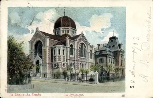 Judaika Litho La Chaux de Fonds Kanton Neuenburg, La Synagogue