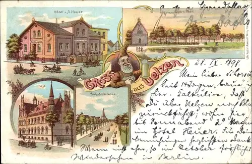 Litho Uelzen in Niedersachsen, Hotel, Zwerg, Bahnhofstraße, Post