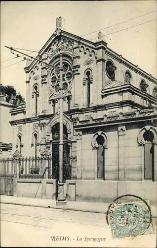 Judaika Ak Reims Marne, La Synagogue, Straßenansicht der Synagoge