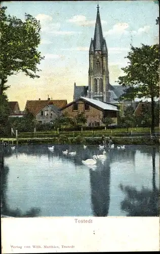 Ak Tostedt in Niedersachsen, Blick über einen Teich zur Kirche