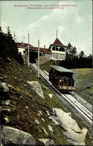 Ak Bad Wildbad im Schwarzwald, Bergbahn mit Höhenstation und Restaurant Sommerberg, Standseilbahn