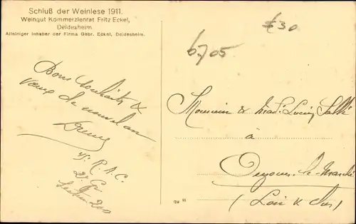 Ak Deidesheim im Kreis Bad Dürkheim, Schluss der Weinlese 1911, Weingut Kommerzienrat Fritz Eckel