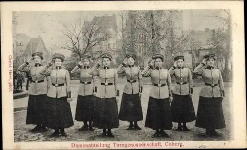 Ak Coburg in Oberfranken, Damenabteilung Turngenossenschaft, Frauen in Uniformen