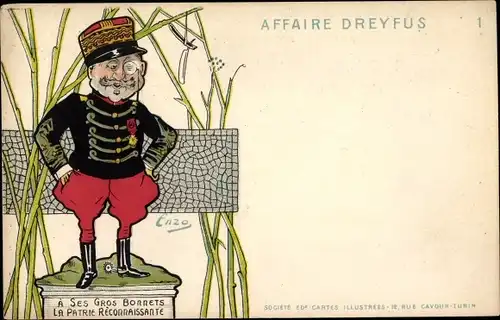 Jugendstil Künstler Litho Enzo, Affaire Dreyfus, A ses gros bonnets la patrie reconnaissante