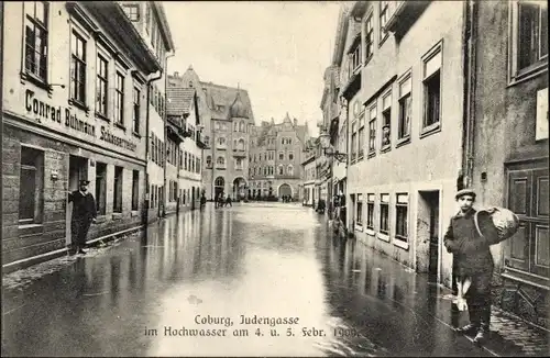 Ak Coburg in Oberfranken, Judengasse, Hochwasser 1909, Schlossermeister Conrad Buhmann