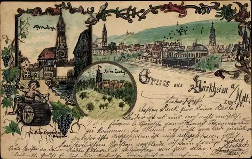 Ganzsachen Handgemalt Ak Bad Dürkheim in der Pfalz, Kirche, Ruine, Stadtansicht