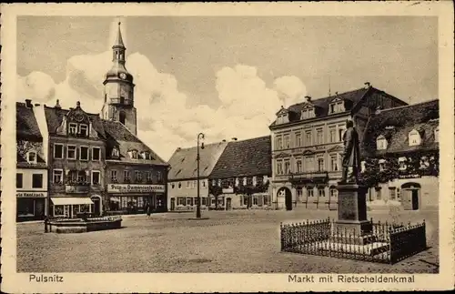 Ak Pulsnitz Sachsen, Hotel Schützenhaus, Markt, Rietscheldenkmal