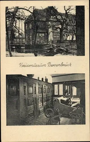 Ak Bersenbrück in Niedersachsen, Kreismuseum, Außen- und Innenansicht, Spinnrad, Webstuhl
