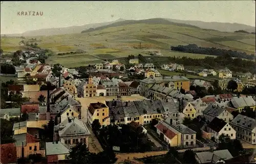 Ak Chrastava Kratzau Reg. Reichenberg, Vogelschau auf die Stadt, Marktplatz