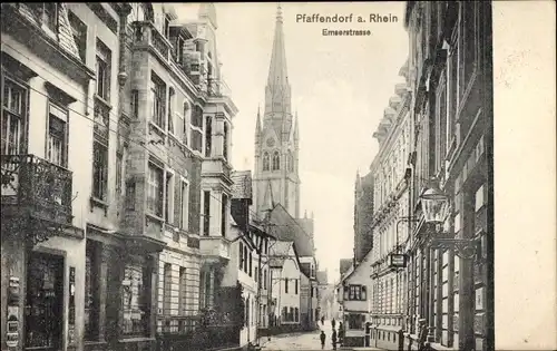 Ak Pfaffendorf Koblenz am Rhein, Emser Straße, Kirchturm, Geschäfte