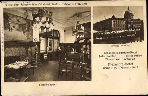 Ak Berlin Mitte, Königliches Schloss, Alexandra Hotel, Mittelstraße 16-17, Schreibzimmer