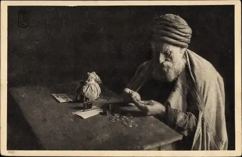 Ak Araber mit Münzen, Geldleiher, Maghreb