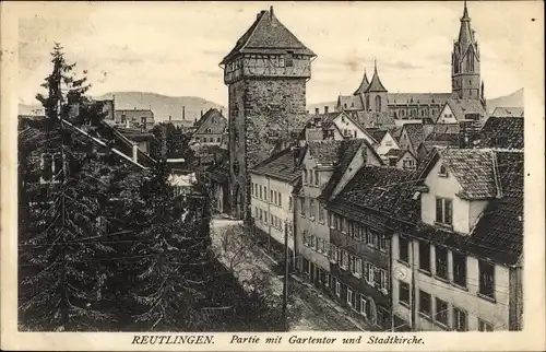Ak Reutlingen in Württemberg, Gartentor, Stadtkirche