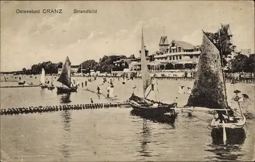 Ak Selenogradsk Ostseebad Cranz Ostpreußen, Strandbild, Segelboote