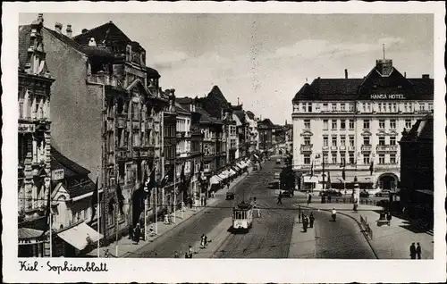 Ak Kiel in Schleswig Holstein, Sophienblatt, Straßenbahn, Hansa Hotel