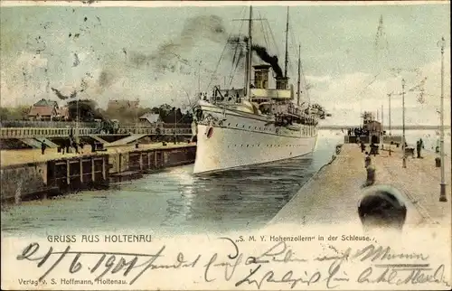 Ak Holtenau Kiel in Schleswig Holstein, SMY Hohenzollern in der Schleuse