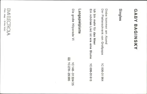 Ak Sängerin Gaby Baginsky, Portrait, Autogramm, Electrola Schallplatten