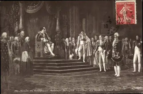 Künstler Ak Goubaud, Musee de Versailles, Napoleon proclaime Roi d'Italie 1805