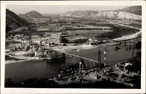 Ak Donzère Mondragon Drôme, Barrage de retenue sur le Rhone, Vue generale du Chantier