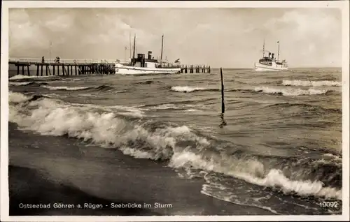 Ak Ostseebad Göhren auf Rügen, Seebrücke im Sturm