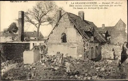 Ak Marœuil Pas de Calais, La Grande Guerre, Maisons, Zerstörte Häuser, Kriegszerstörungen, I. WK