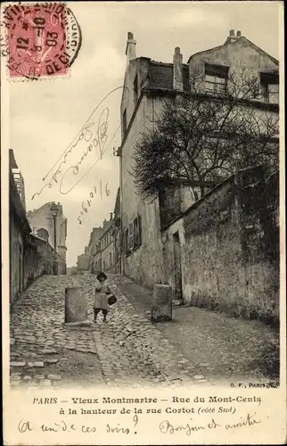 Ak Paris XVIII. Buttes Montmartre, Rue du Mont Cenis a la hauteur de la rue Cortot